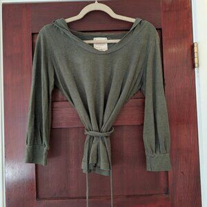 Small Moss Bohemian Folk Drifter Top in Jersey Hemp Cotton Blend